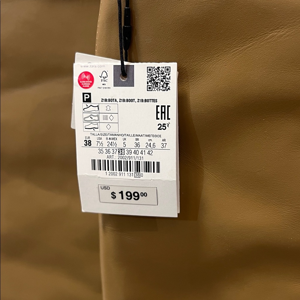 NEW ZARA Leather Knee High Heeled Camel Boots 38 Size 7.5 - Picture 8 of 10